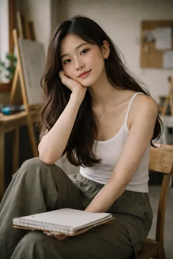 Using the provided image as reference, create a soft, understated image with an art-school aesthetic. If people are present, preserve their identity while using gentle natural light, muted colors, and a relaxed, slightly awkward pose and place them in a simple, everyday setting such as a studio, classroom, or quiet street. Otherwise, treat the scene or object as the subject or subjects, using gentle light, muted colors, and intimate framing. The mood should feel intimate, youthful, and casually artistic rather than polished or glamorous.