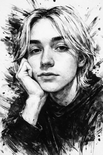 Create a black-and-white ink illustration of the subject or image using bold brushstrokes, expressive linework, and dynamic movement. If a person is present, keep their form recognizable; otherwise, translate the scene or object using the same high-contrast ink style.