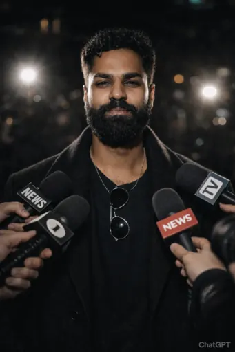 Transform the subject into a high-fashion press scrum photograph, surrounded tightly by cameras, microphones, and boom mics from all directions. Preserve the subject's face, features, and overall identity clearly recognizable. The subject is centered in the frame, partially obscured by overlapping microphones and camera lenses pointing inward, creating a sense of pressure and attention. Expression is calm, controlled, and unreadable — confident but distant. Styling is minimal and fashion-forward: dark clothing, sharp silhouette, sunglasses or statement eyewear optional. The image is shot like a real editorial photograph — direct flash, harsh highlights, deep shadows, and realistic textures on equipment. Colors are cool and neutral, dominated by black, grey, and metallic tones. The composition feels claustrophobic and symmetrical, with the subject visually trapped by media attention. Style: paparazzi press swarm, fashion editorial photography, cinematic realism, high-contrast flash, modern celebrity moment.